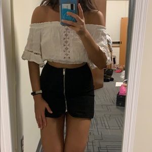 Frilly off-the-shoulder crop top
